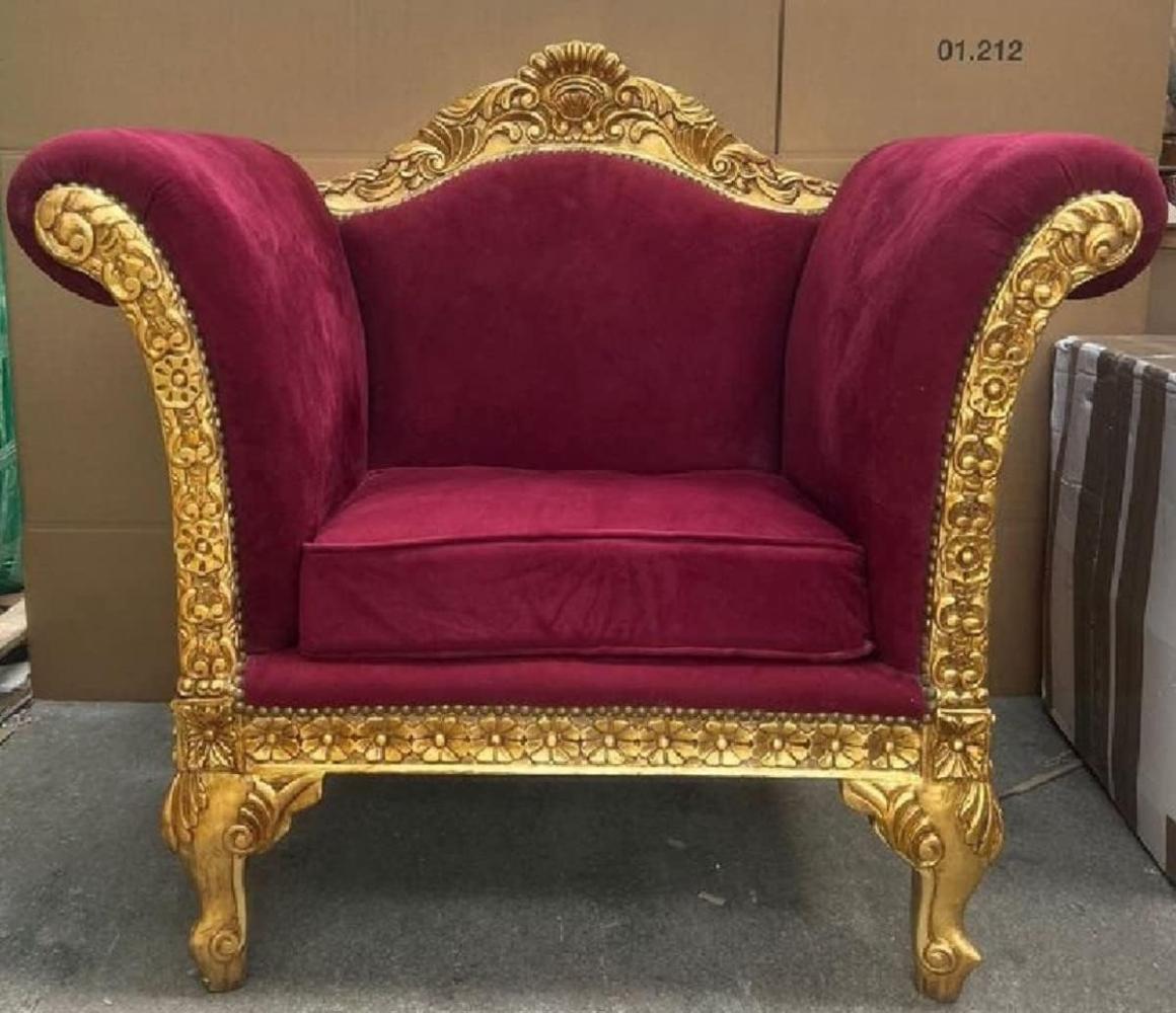 Casa Padrino Barock Lounge Sessel Bordeauxrot / Gold - Handgefertigter Antik Stil Sessel - Wohnzimmer Möbel - Barock Möbel - Edel & Prunkvoll Bild 1