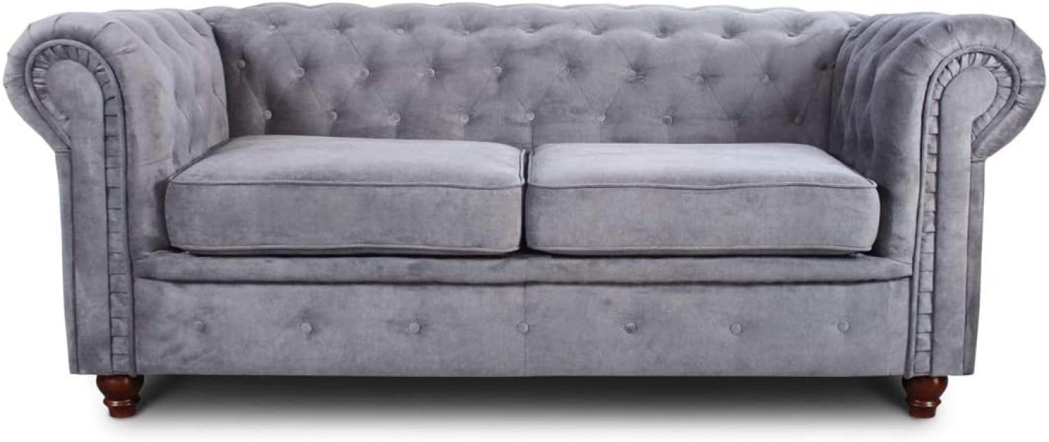 Sofa Chesterfield Asti 2-Sitzer, Couchgarnitur 2-er, Sofagarnitur, Couch mit Holzfüße, Polstersofa - Glamour Design (Grau (Capri 09)) Bild 1