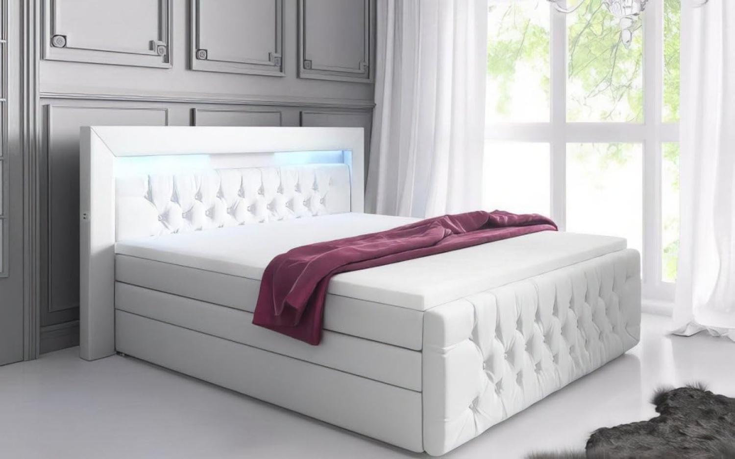 Boxspringbett Sonno mit LED, USB und Stauraum 200x200 H4 Weiß Bild 1