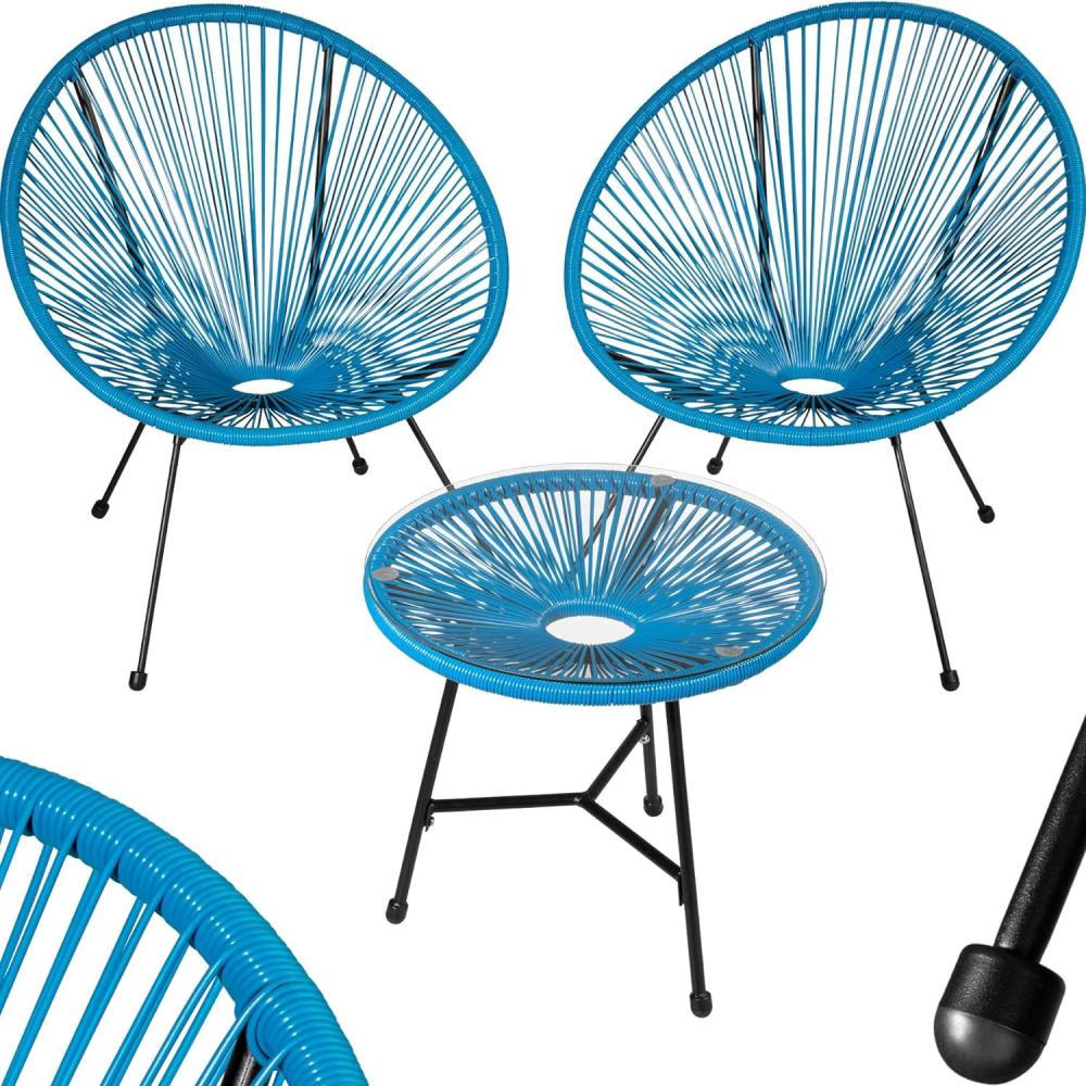 tectake 800989 2er Set Acapulco Stuhl mit Tisch, Gartenmöbel Set im Retro Design, Indoor und Outdoor, Lounge Sessel für Garten Balkon und Terrasse (Blau | Nr. 404414) Bild 1