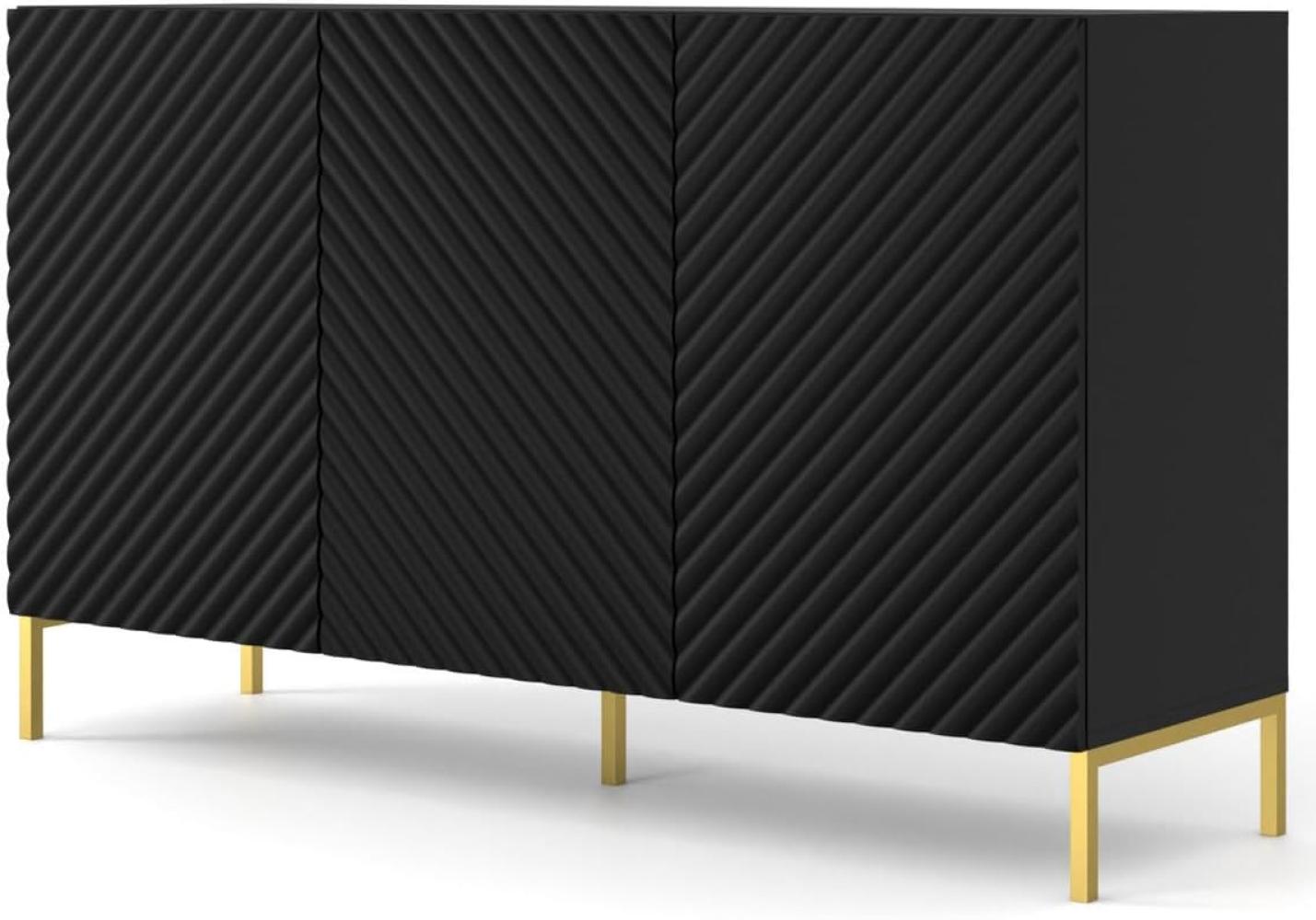 Domando Sideboard Naturns M1 Modern Breite 150cm, Push-to-open-Funktion, besondere Fräsoptik, goldene Füße in Schwarz Matt Bild 1