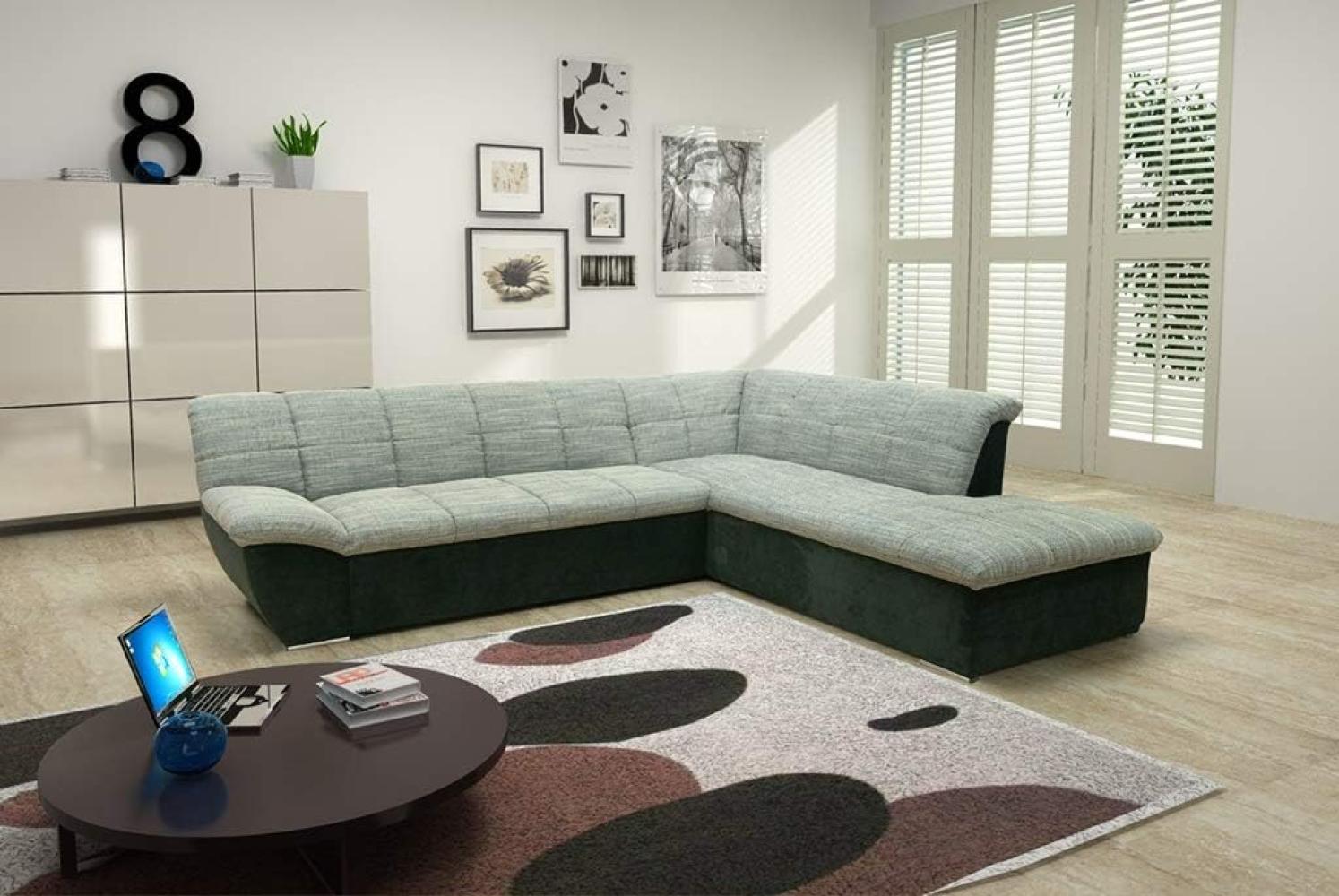 DOMO Collection Splash Ecksofa / L-Form / Größe: 271 cm x 232 cm x 76 cm (BxTxH) / Grobgewebe in weiss-grau & elegante Mircofaser in schwarz / moderne Eckcouch mit breiten Armlehnen Bild 1