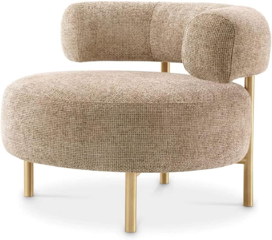Casa Padrino Luxus Sessel Sandfarben / Messing 85 x 80 x H. 65 cm - Wohnzimmer Sessel - Hotel Sessel - Wohnzimmer Möbel - Luxus Möbel - Wohnzimmer Einrichtung - Luxus Einrichtung - Möbel Luxus Bild 1