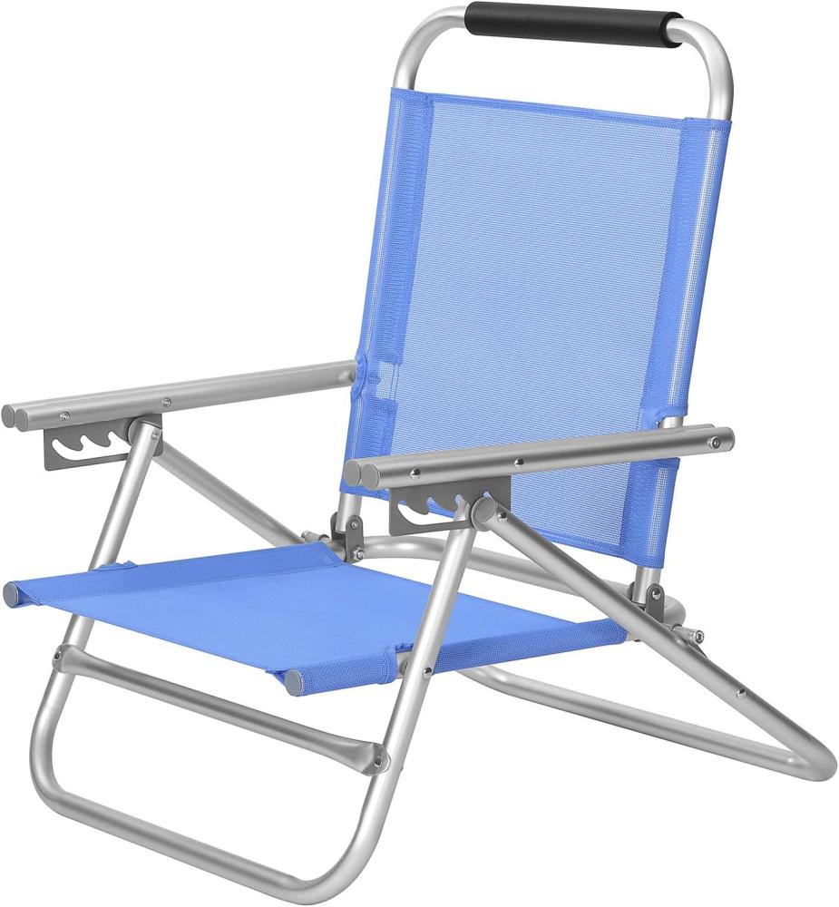 Strandstuhl, tragbarer Klappstuhl, Rückenlehne 4-stufig verstellbar, mit Armlehnen, atmungsaktiv und komfortabel, Outdoor-Stuhl, blau GCB65BU Bild 1