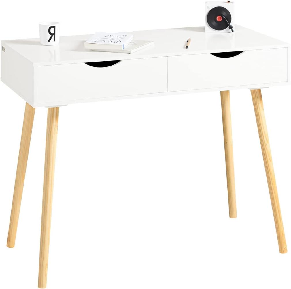 SoBuy FWT40-WN Schreibtisch mit 2 Schubladen Tisch Computertisch Kinderschreibtisch Bürotisch, weiß/Natur BHT ca: 90x77x45cm Bild 1