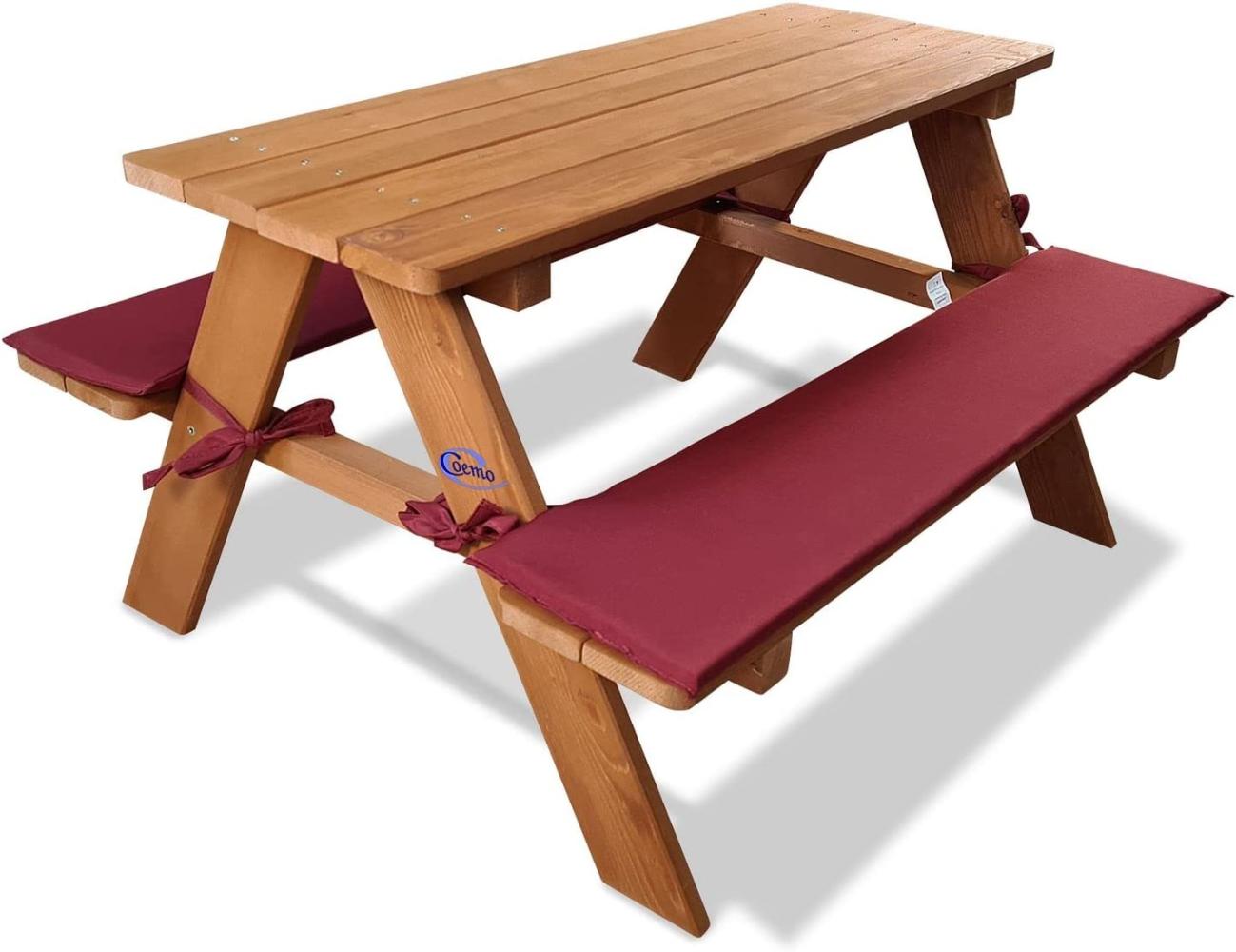 Coemo Kinder-Sitzgruppe Picknicktisch mit Polster Spieltisch Gartentisch Holz Bild 1