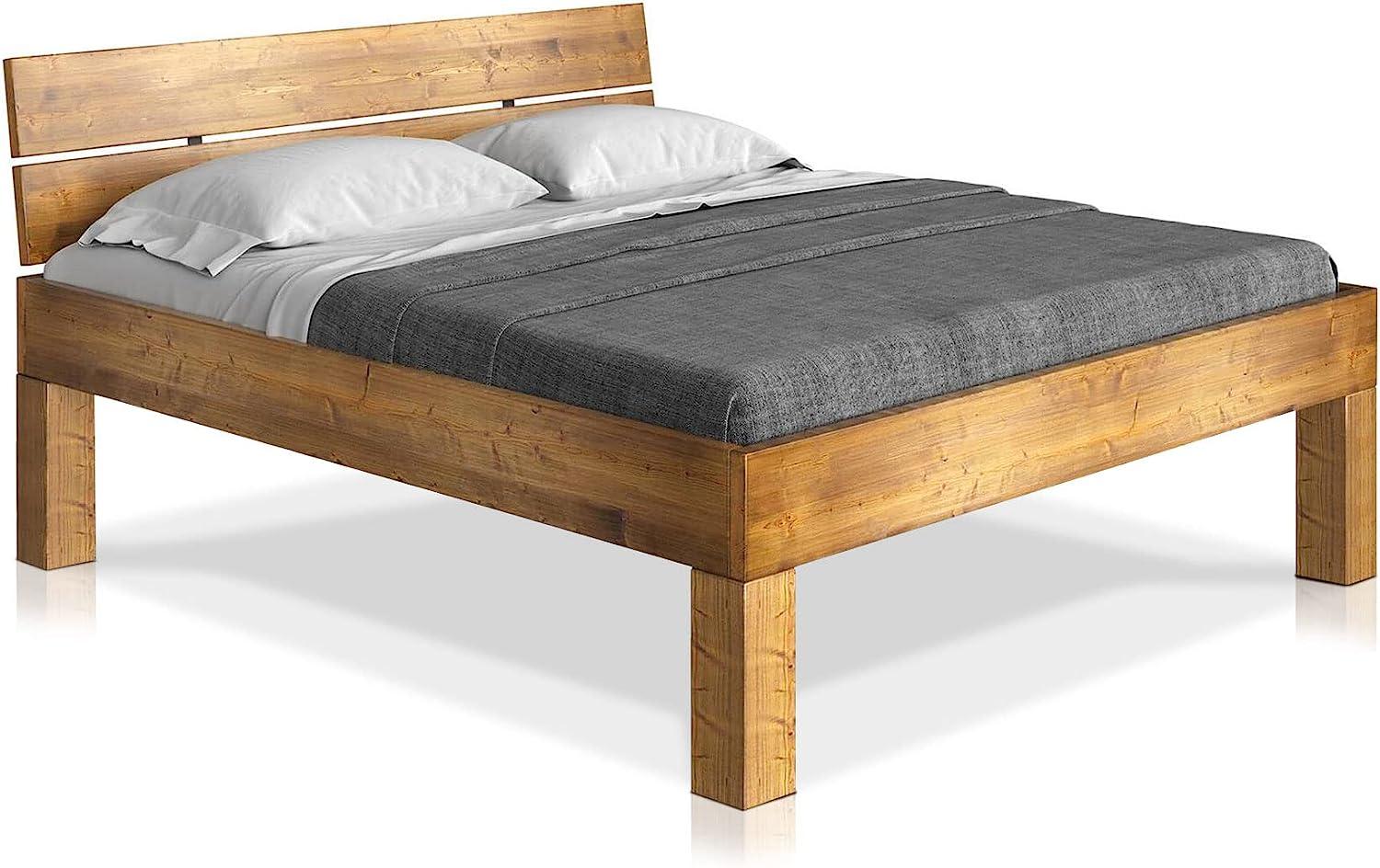 Möbel-Eins CURBY 4-Fuß-Bett mit Kopfteil, Material Massivholz, rustikale Altholzoptik, Fichte vintage 200 x 220 cm Komforthöhe Bild 1