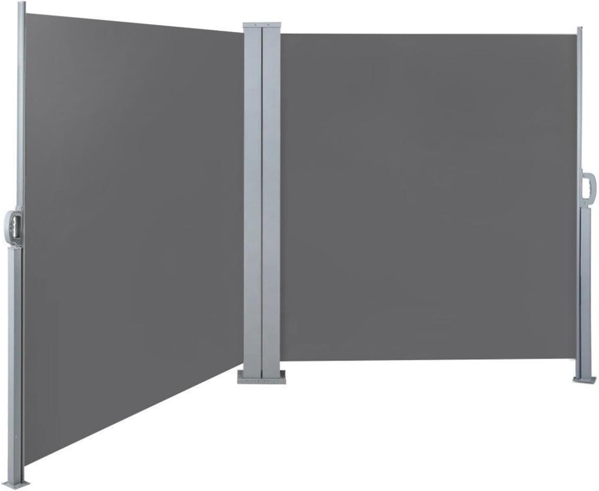 SVITA Doppelseitenmarkise ausziehbar freistehend Sichtschutz 600x200 cm Hellgrau Bild 1