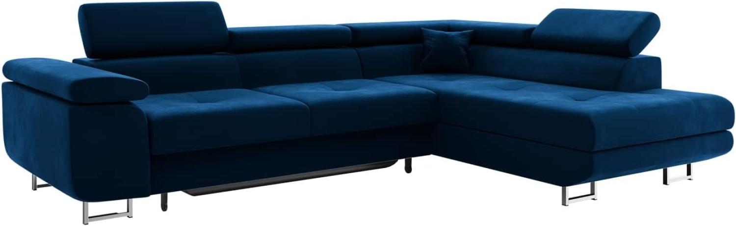 MEBLINI Schlafcouch mit Bettkasten - CARL - 272x202x63cm Rechts - Blau Samt - Ecksofa mit Schlaffunktion - Sofa mit Relaxfunktion und Kopfstützen - Couch L-Form - Eckcouch - Wohnlandschaft Bild 1