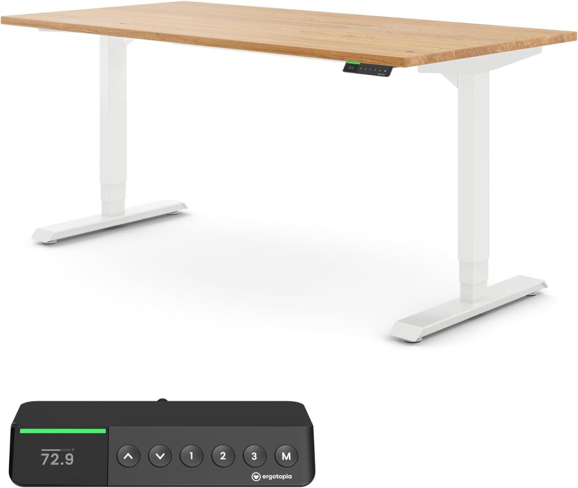 Desktopia Pro X - Elektrisch höhenverstellbarer Schreibtisch / Ergonomischer Tisch mit Memory-Funktion, 7 Jahre Garantie - (Eiche Echtholz, 180x80 cm, Gestell Weiß) Bild 1