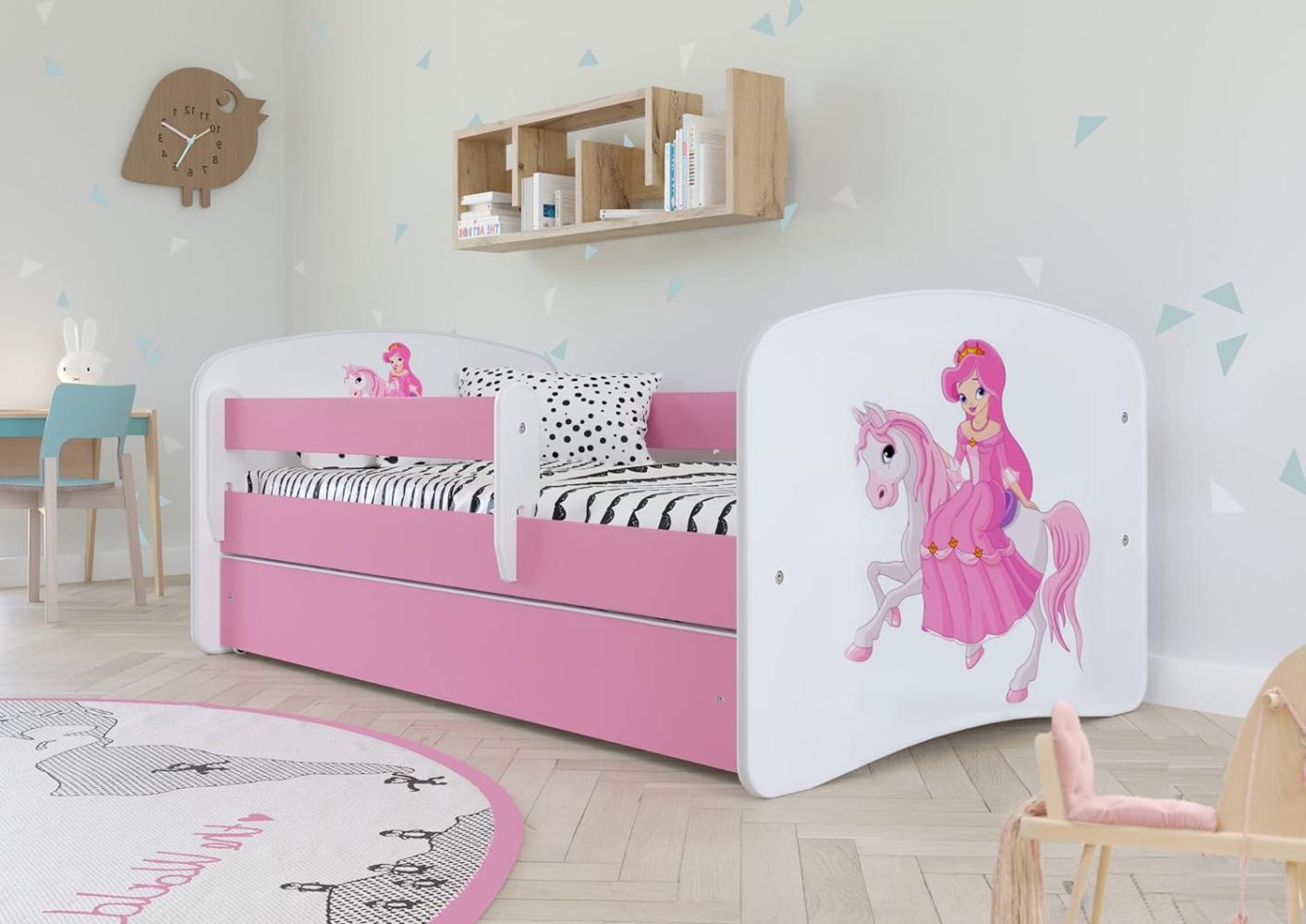 Kocot Kids 'Prinzessin auf dem Pony' Kinderbett 70 x 140 cm Rosa, mit Rausfallschutz, Matratze, Schublade und Lattenrost Bild 1