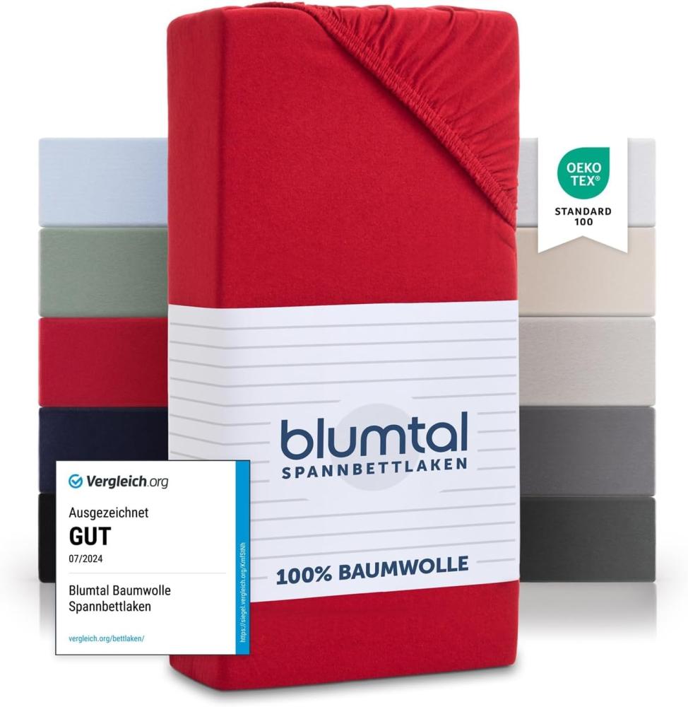 Blumtal® Basics Jersey Spannbettlaken 160x200cm -Oeko-TEX Zertifiziert, 100% Baumwolle Bettlaken, bis 7cm Topperhöhe, Rot Bild 1