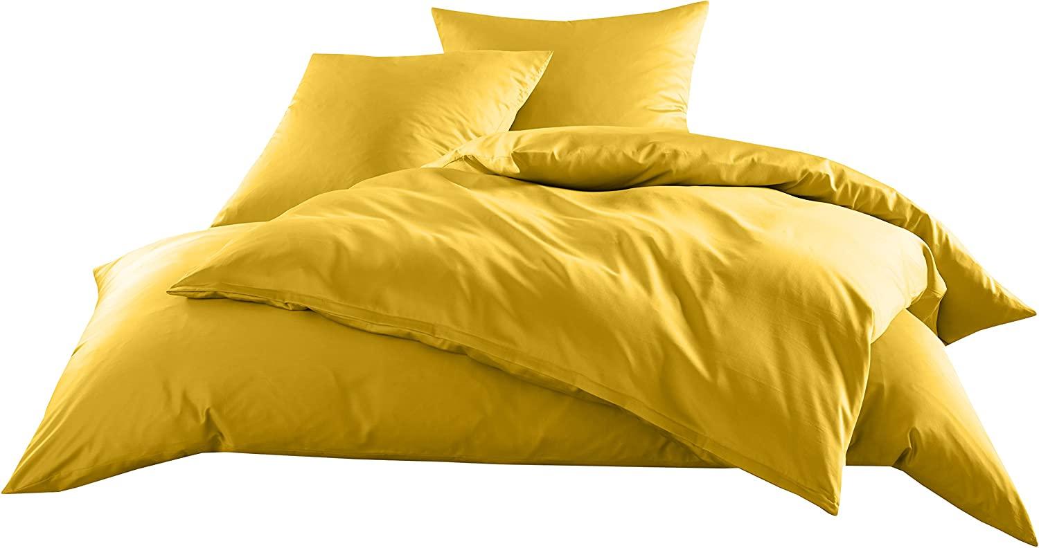 Bettwaesche-mit-Stil Mako-Satin / Baumwollsatin Bettwäsche uni / einfarbig gelb Kissenbezug 80x80 cm Bild 1
