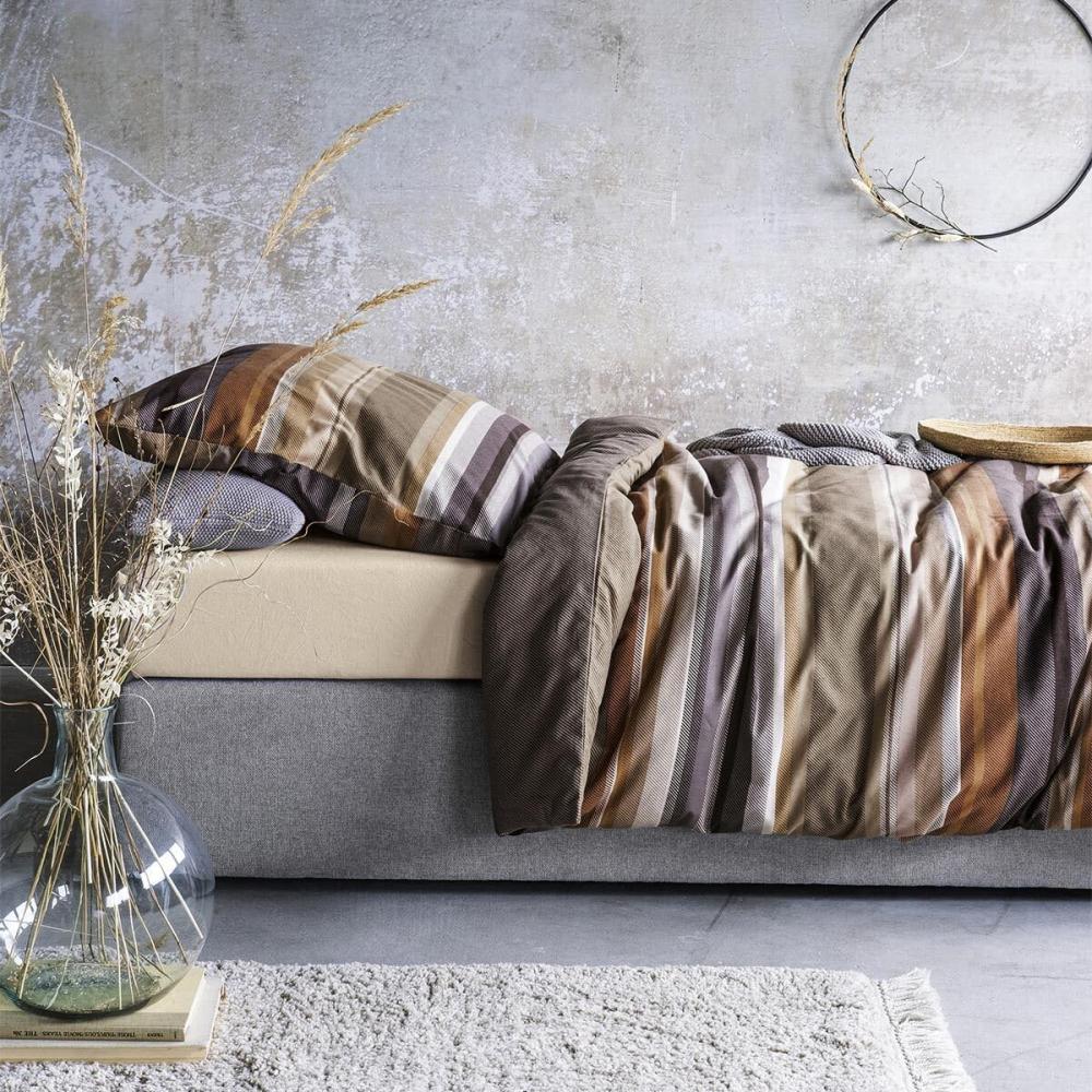 Irisette Feinbiber Bettwäsche Koala 135x200 Streifen braun nougat sand 8476-91 Bild 1