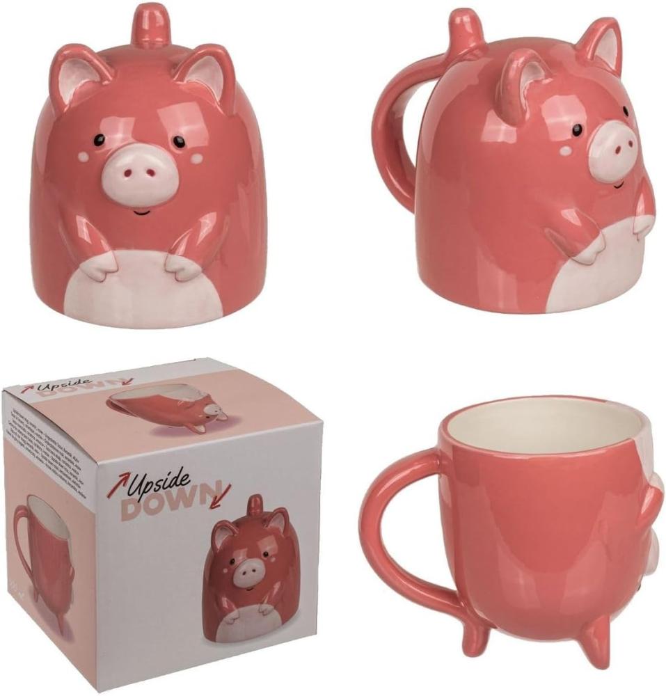 Kaffeetasse Schwein ca. 12 x 14 cm drehbar 500ml Kopfüber Tasse mit Schweinmotiv Bild 1