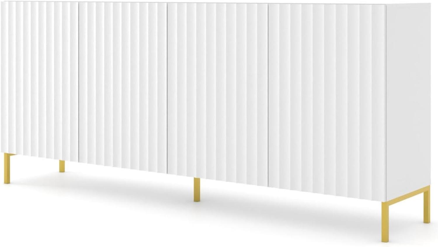 Domando Sideboard San Giulio Modern Breite 200cm, Push-to-open-Funktion, besondere Fräsoptik, goldene Füße in Weiß Matt Bild 1