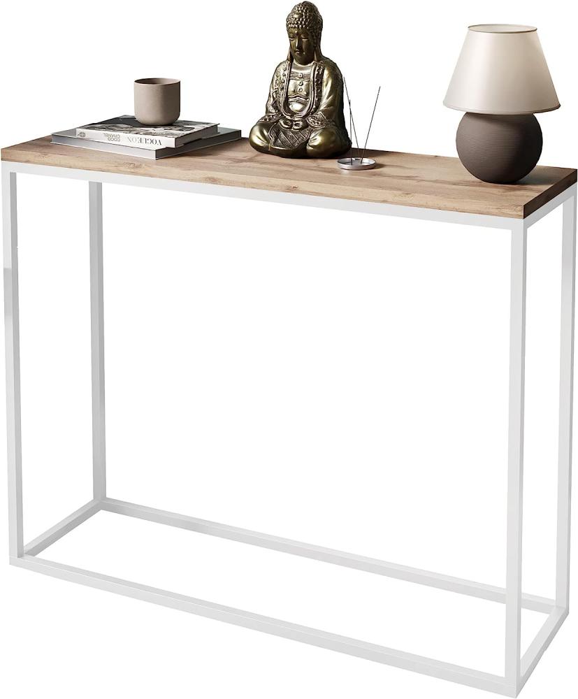 Konsole MODERN Wotan Eiche Konsolentisch Tisch Beistelltisch Wohnzimmertisch Flurtisch Dekotisch Eingangsbereich Metallrahmen (weiße Konstruktion, 100) Bild 1
