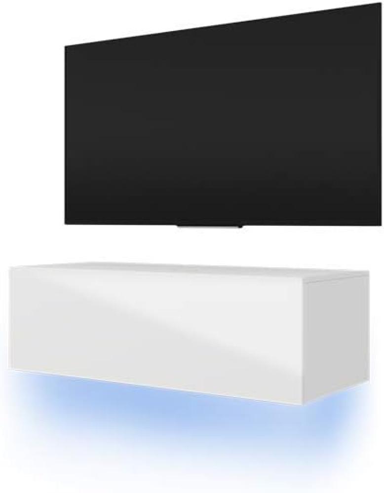 TV Schrank Lowboard Hängeboard Skylara mit LED Blau (100cm, Weiß Matt/Weiß Hochglanz) Bild 1