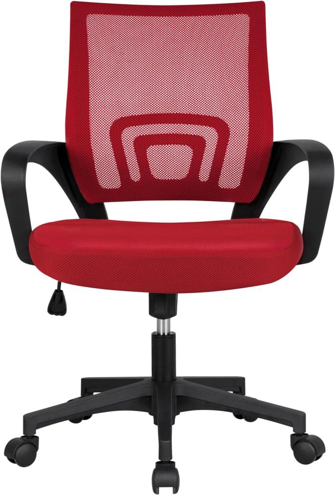 Yaheetech Bürostuhl Ergonomisch, Schreibtischstuhl mit Netzbespannung und Armlehnen, Drehstuhl aus Mesh, Chefsessel Wippfunktion, Höhenverstellbar Rückenschonend bis 136kg Belastbar, Rot Bild 1
