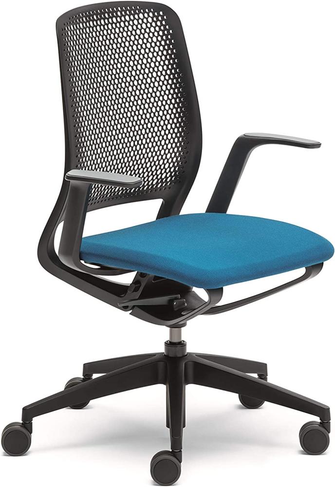 Sedus se:motion, Bürostuhl, schwarz, mit Armlehnen, Sitzpolster in blau, Kunststoff, 950-1065 mm Bild 1
