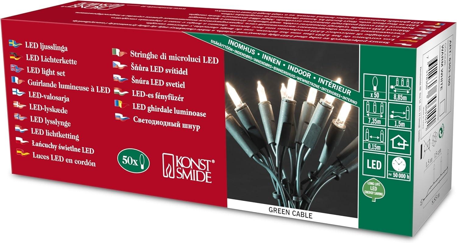 KONSTSMIDE No. 6303-100 LED Minilichterkette 50 warmweiße Dioden grünes Kabel Bild 1