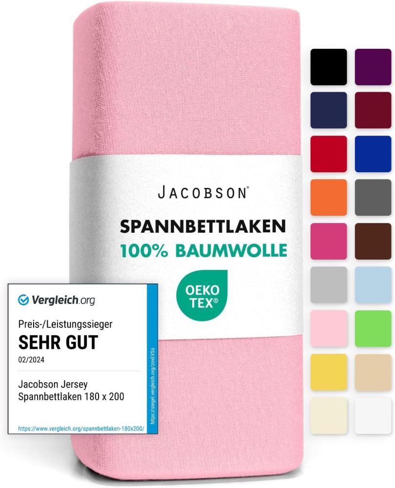 Jacobson Jersey Spannbettlaken Spannbetttuch Baumwolle Bettlaken (120x200-130x200 cm, Rosa) Bild 1