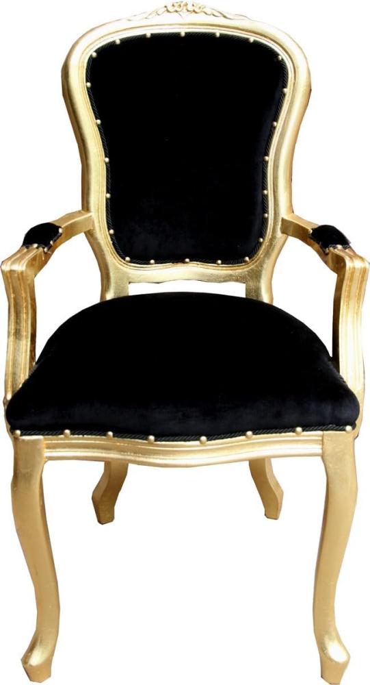 Casa Padrino Barock Luxus Esszimmer Stuhl mit Armlehnen Schwarz / Gold Bild 1