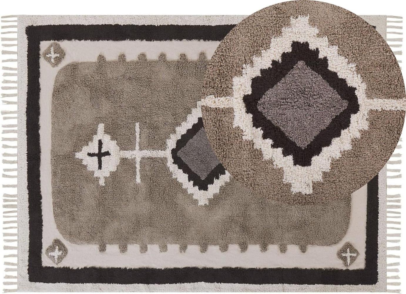 Teppich Baumwolle beige 160 x 230 cm geometrisches Muster Fransen Kurzflor GEYVE Bild 1