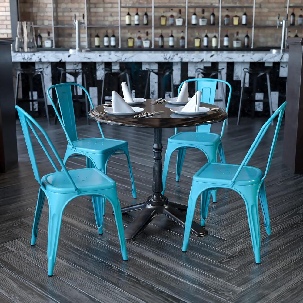 Flash Furniture Stapelbare Stühle für den Innen-und Außenbereich, aus Metall, 4 Stück, Kunststoff Eisen Gummi, Kristall Blaugrün, 4 Pack Bild 1