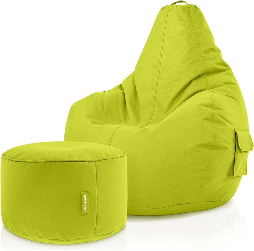 Green Bean© Sitzsack mit Rückenlehne + Hocker "Cozy+Stay" 80x70x90cm - Gaming Chair mit 230L Füllung - Bean Bag Lounge Chair Sitzhocker Hellgrün Bild 1