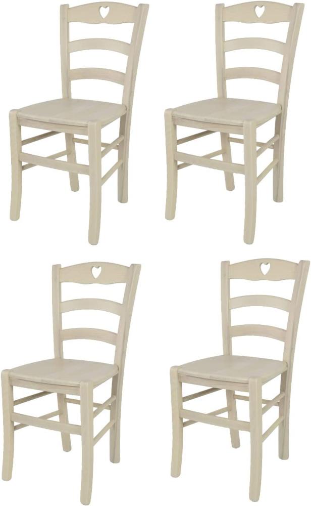 Tommychairs - 4er Set Stühle Cuore für Küche und Esszimmer, Robuste Struktur aus Buchenholz, in Anilinfarbe Weiss lackiert und Sitzfläche (Einbausitz) aus Holz Bild 1