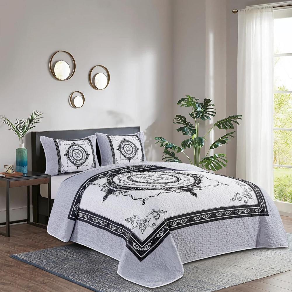 3-Teilig Tagesdecke für Bett 220x240cm Doppelbettüberwurf mit Kissenbezug 50x70cm Weiß Bild 1