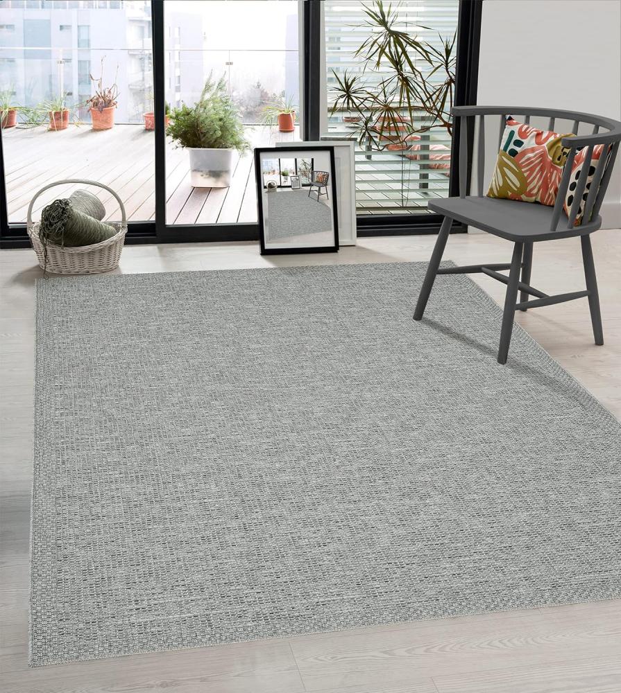 the carpet Calgary - robuster Teppich, Flachgewebe, modernes Design, ideal für Küche und Esszimmer, Vintage-Optik, Boho-Style, besonders flach, auch für den Außenbereich, Grau, 200 x 280 cm Bild 1