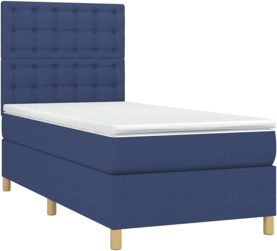 vidaXL Boxspringbett mit Matratze & LED Blau 100x200 cm Stoff Bild 1