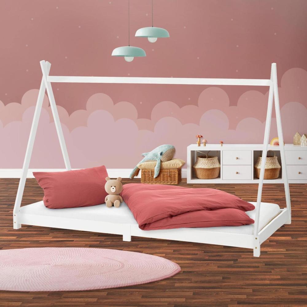 Kinderbett Tipi mit Lattenrost 90x200 cm Weiß aus Kiefernholz ML-Design Bild 1