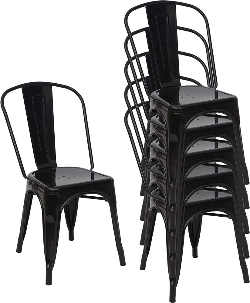 6er-Set Stuhl HWC-A73, Bistrostuhl Stapelstuhl, Metall Industriedesign stapelbar ~ schwarz Bild 1