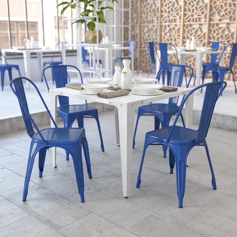 Flash Furniture Stapelbare Stühle für den Innen-und Außenbereich, aus Metall, 4 Stück, Legierter Stahl Kunststoff, Blau, 4 Pack Bild 1