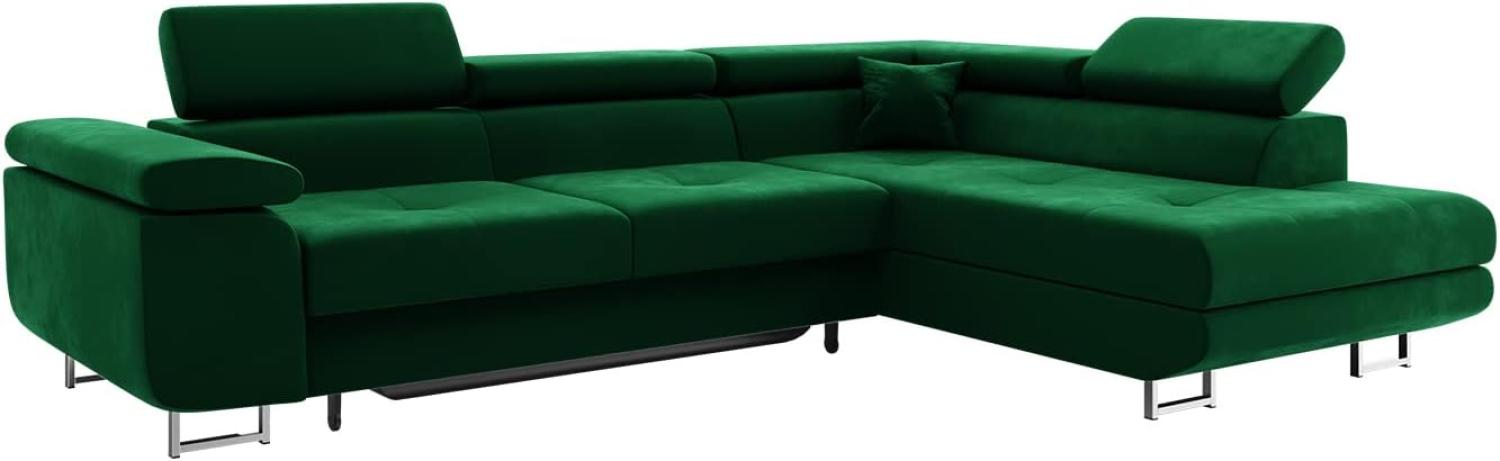MEBLINI Schlafcouch mit Bettkasten - CARL - 272x202x63cm Rechts - Grün Samt - Ecksofa mit Schlaffunktion - Sofa mit Relaxfunktion und Kopfstützen - Couch L-Form - Eckcouch – Wohnlandschaft Bild 1
