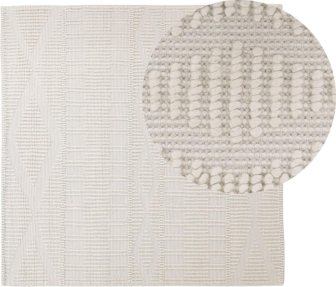 Teppich Wolle helles Beige 200 x 200 cm geometrisches Muster Kurzflor LAPSEKI Bild 1