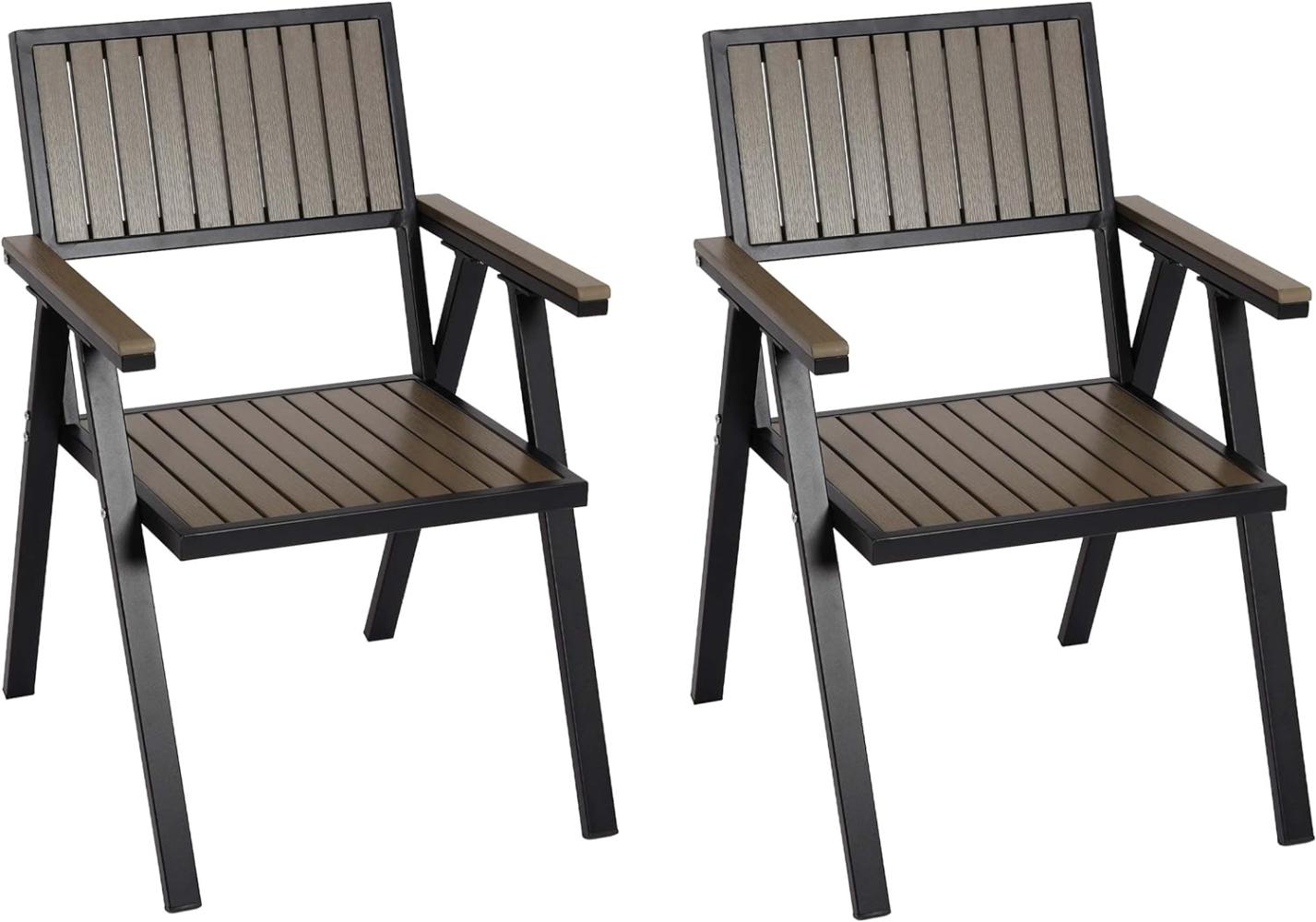2er-Set Gartenstuhl HWC-J95, Balkonstuhl Stuhl, Outdoor-Beschichtung, Aluminium Holzoptik ~ Gestell schwarz, grau Bild 1