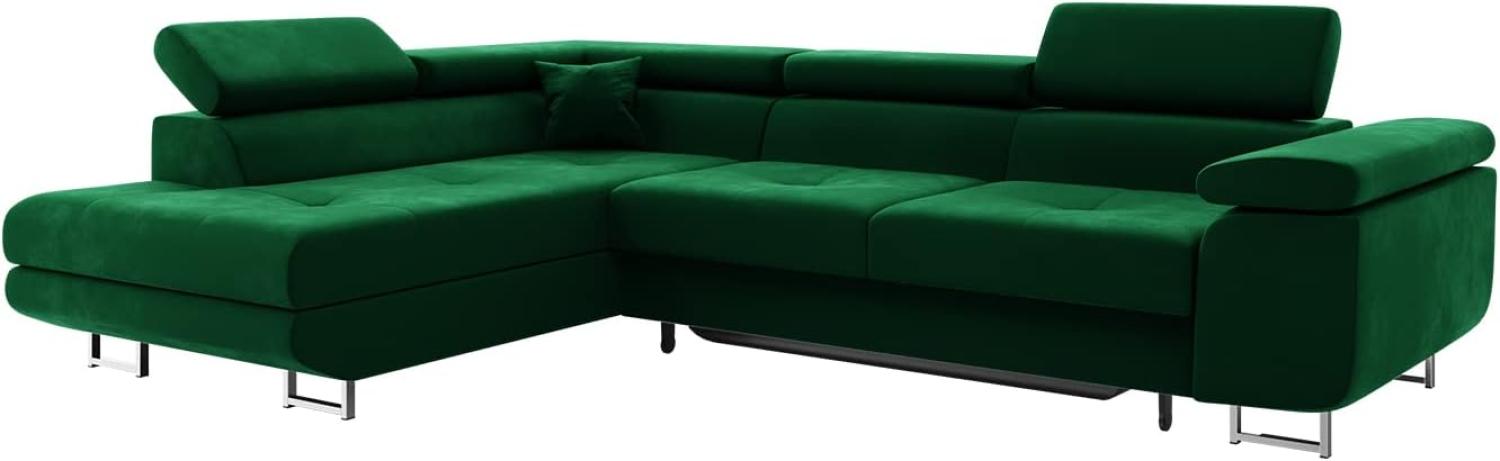 MEBLINI Schlafcouch mit Bettkasten - CARL - 272x202x63cm Links - Grün Samt - Ecksofa mit Schlaffunktion - Sofa mit Relaxfunktion und Kopfstützen - Couch L-Form - Eckcouch - Wohnlandschaft Bild 1