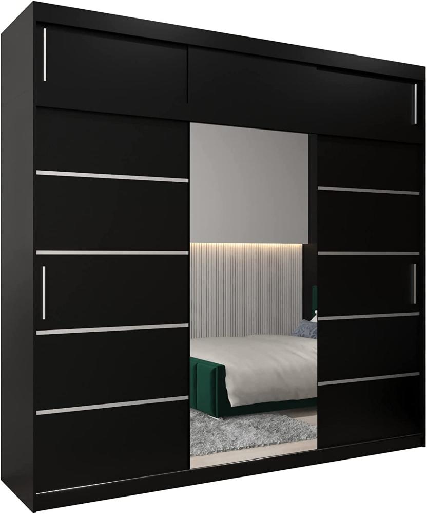 Kryspol Schwebetürenschrank Verona 2-250cm mit Spiegel Kleiderschrank mit Kleiderstange und Einlegeboden Schlafzimmer- Wohnzimmerschrank Schiebetüren Modern Design (Schwarz mit Erweiterung) Bild 1