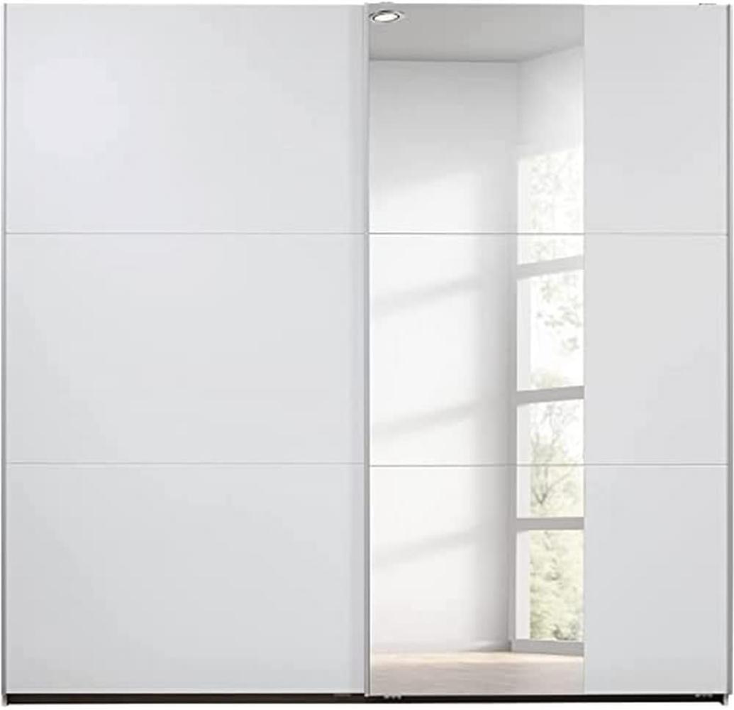 Rauch Möbel Santiago Schrank Schwebetürenschrank Weiß mit Spiegel 2-türig inkl. Zubehörpaket Premium 6 Einlegeböden, 2 Kleiderstangen, 1 Hakenleiste, Türdämpfer-Set, BxHxT 218x210x59 cm Bild 1