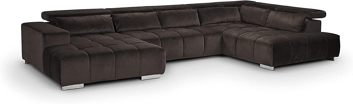 Mivano Wohnlandschaft Orion / Riesige Couch in U-Form inkl. XL-Recamiere und Kopfteilfunktion / 409 x 73 x 225 / Velours, Braun Bild 1