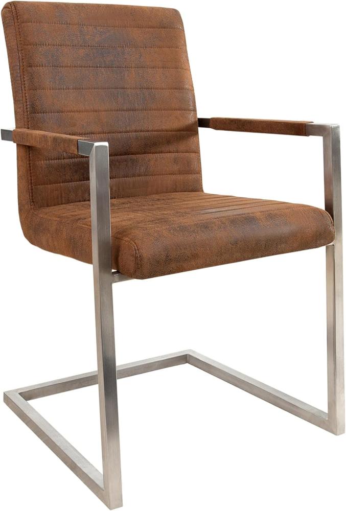 invicta INTERIOR Freischwinger Stuhl LOFT Vintage braun mit gepolsterten Armlehnen und Edelstahlgestell Esszimmerstuhl Bild 1