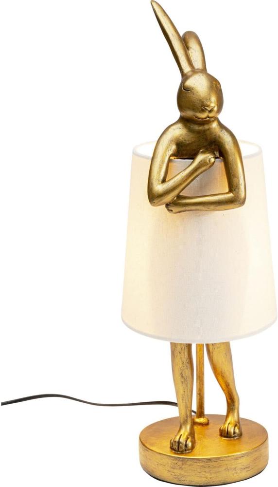 Kare Design Tischleuchte Animal Rabbit Gold/Weiß, Leuchte, Lampenschirm 100% Leinen, Nachttischlampe, Deko Lampe, Leuchtmittel nicht inklusive, 50x17x20cm Bild 1