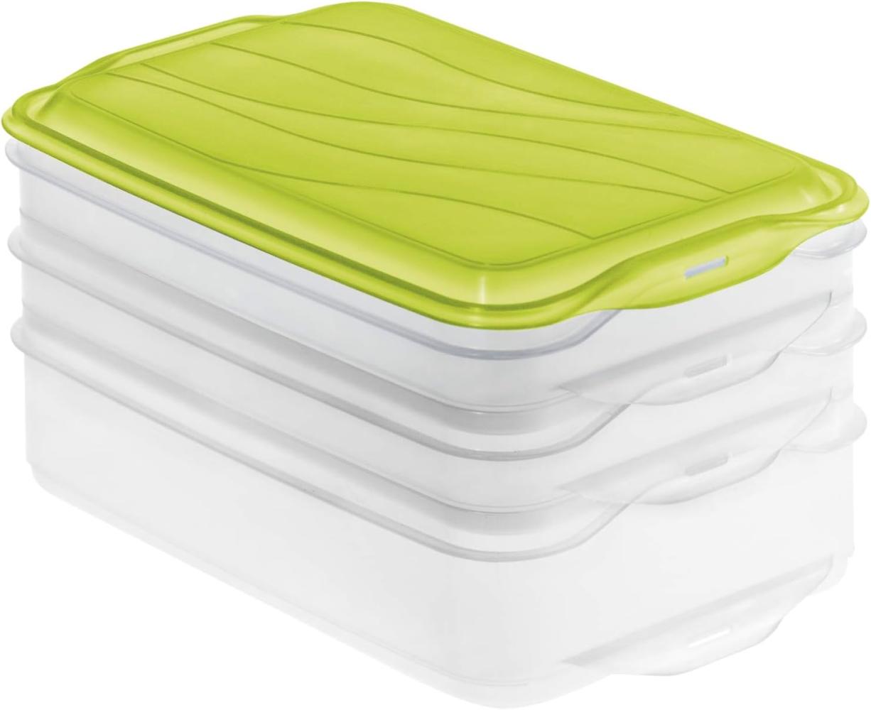 Rotho Rondo 3-teilige Vorratsdose 2x 0,75l und 1x 1,35l mit Deckel, Kunststoff (PP) BPA-frei, grün, 3-teilig (1x1. 35l + 2x0. 75l) (23,5 x 15,5 x 11,5 cm) Bild 1