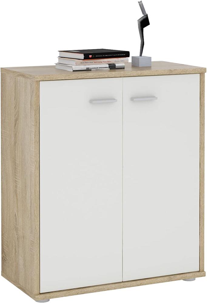 CARO-Möbel Kommode Sideboard Schrank Tommy Sonoma Eiche/weiß, Anrichte mit 2 Türen inklusive Einlegeboden Bild 1