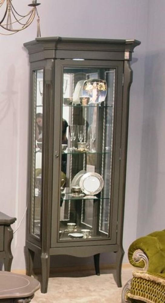 Casa Padrino Luxus Barock Vitrine Grau - Prunkvoller Massivholz Vitrinenschrank mit Glastür und Glasregalen - Handgefertigte Barock Möbel - Edel & Prunkvoll Bild 1
