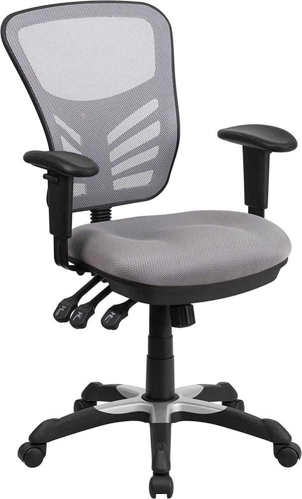Flash Furniture Bürostuhl mit mittelhoher Rückenlehne – Ergonomischer Schreibtischstuhl mit verstellbaren Armlehnen und Netzstoff – Perfekt für Home Office oder Büro – Grau Bild 1